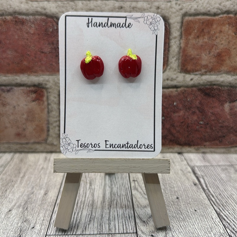 Handmade Red Apple Earrings